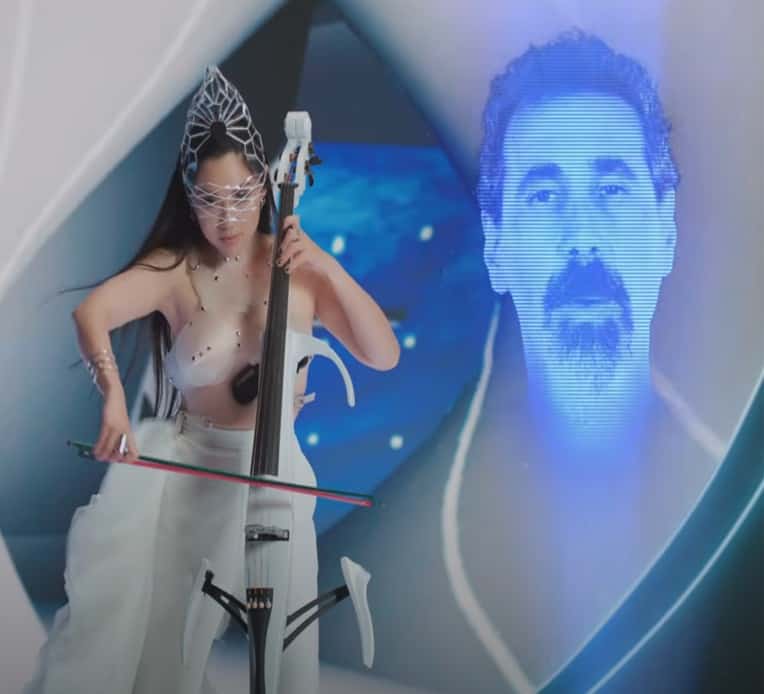 Tina Guo and Serj Tankian from the music video for "Moonhearts in Space"
