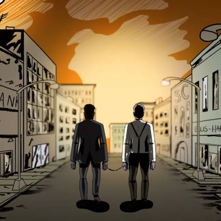 Still from Ice Nine Kills + Reel Big Fish's music video for "Walking On Sunshine."