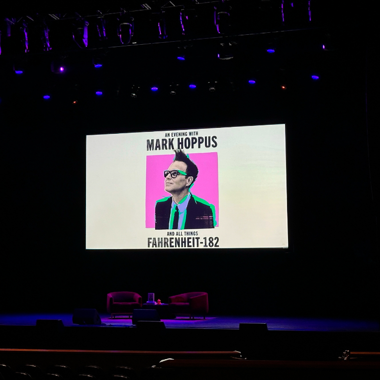 Stage presentation from An Evening with Mark Hoppus and All Things Fahrenheit-182 book tour at The Wiltern in Los Angeles.