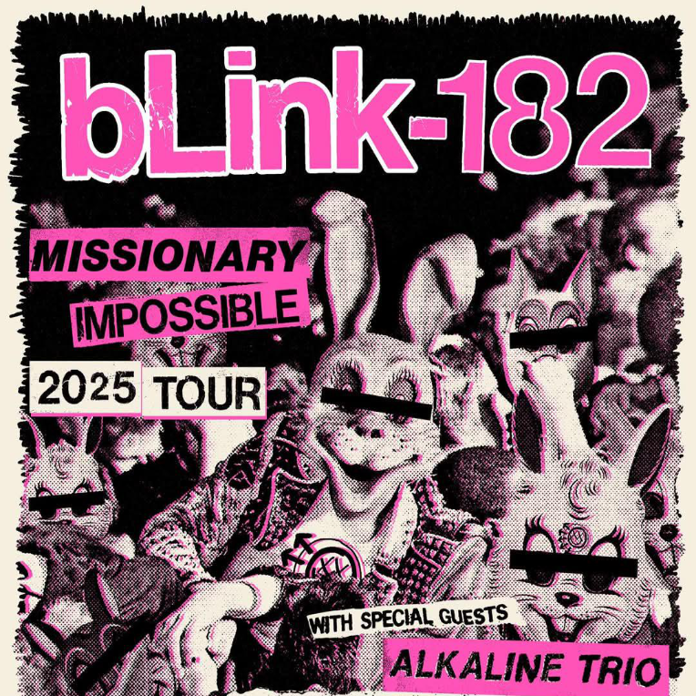 blink-182 'Missionary Impossible' 2025 tour poster featuring Alkaline Trio.