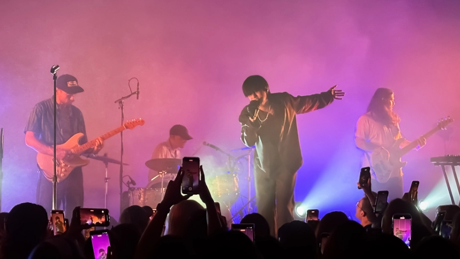 eaJ performs within a wall of color at The Masonic Lodge in Hollywood Forever.
