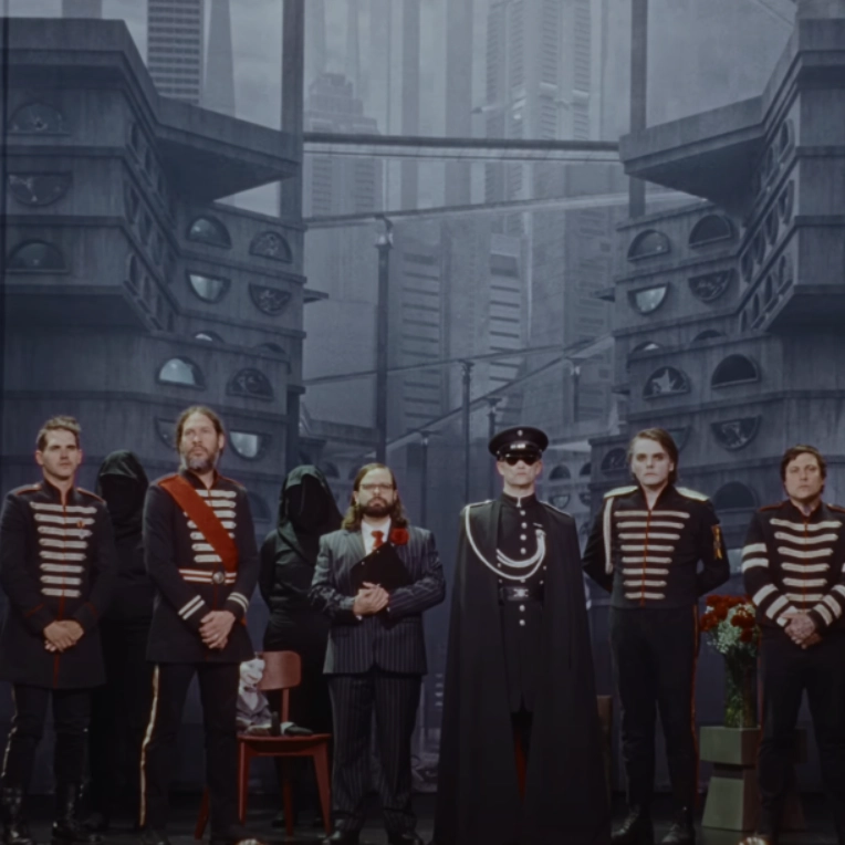 Promotional still from My Chemical Romance's 'Black Parade 2026' tour commercial.