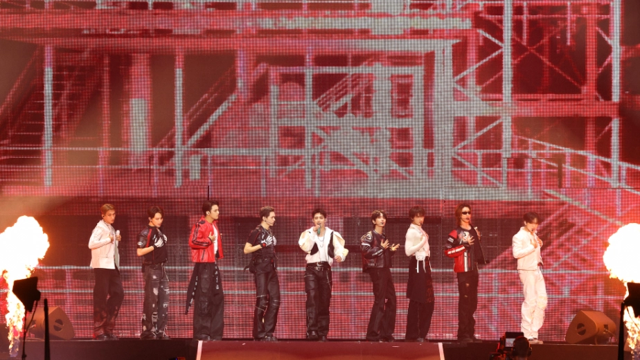 SEVENTEEN feeling the heat during night 1 of their '[NEW_] World Tour' stop at BMO Stadium in Los Angeles.