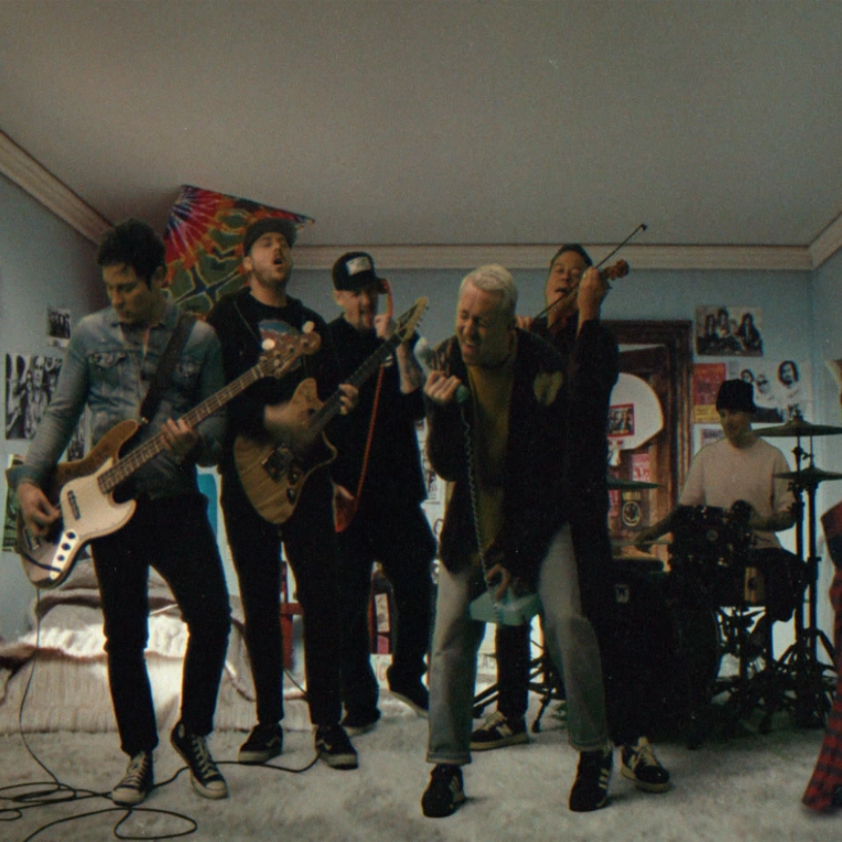 Still from Yellowcard's music video for "Bedroom Posters" featuring Good Charlotte.